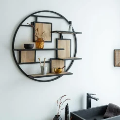 Etagère<Made in Meubles Etagère ronde en bois de manguier et métal Noam
