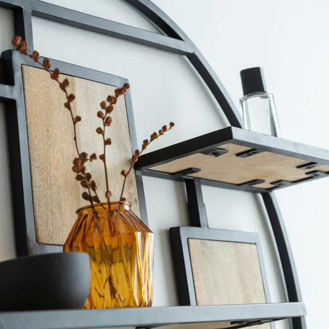 Etagère<Made in Meubles Etagère ronde en bois de manguier et métal Noam