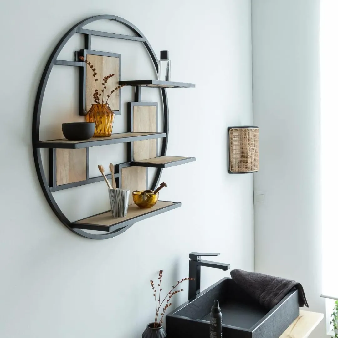 Etagère<Made in Meubles Etagère ronde en bois de manguier et métal Noam