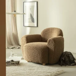 Fauteuil<Made in Meubles Fauteuil club en tissu bouclette marron Tommy