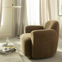 Fauteuil<Made in Meubles Fauteuil club en tissu bouclette marron Tommy