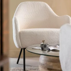 Fauteuil<Made in Meubles Fauteuil confort en tissu bouclette blanc Amandine