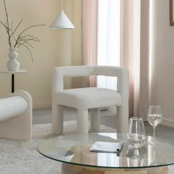 Fauteuil<Made in Meubles Fauteuil d'angle en tissu bouclette blanc Nora