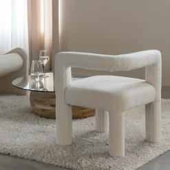 Fauteuil<Made in Meubles Fauteuil d'angle en tissu bouclette blanc Nora