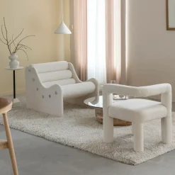 Fauteuil<Made in Meubles Fauteuil d'angle en tissu bouclette blanc Nora