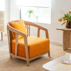 Fauteuil<Made in Meubles Fauteuil en bois de manguier et velours Térence