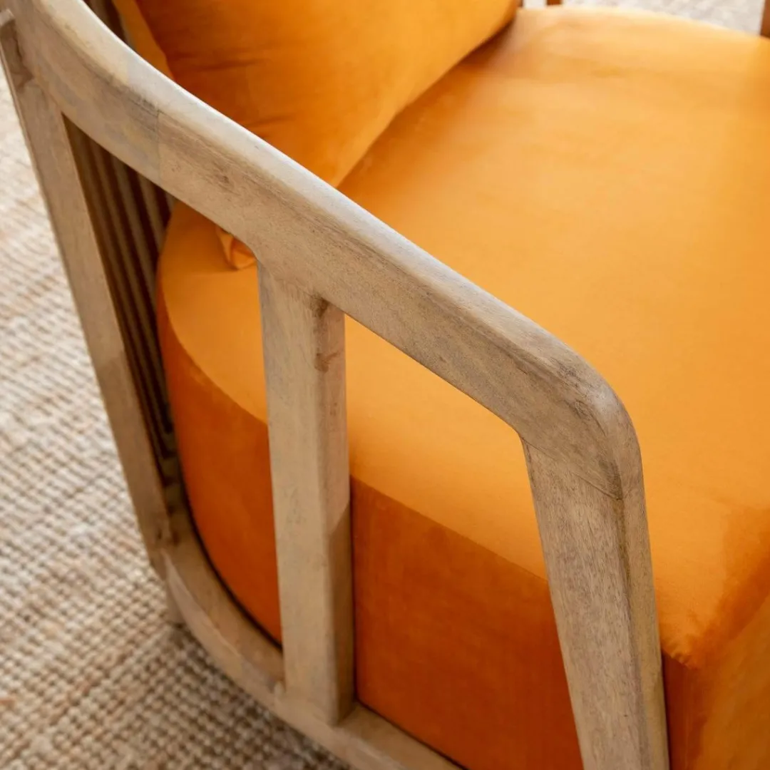 Fauteuil<Made in Meubles Fauteuil en bois de manguier et velours Térence