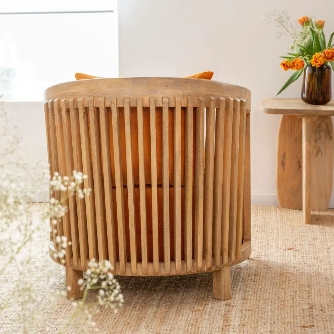 Fauteuil<Made in Meubles Fauteuil en bois de manguier et velours Térence