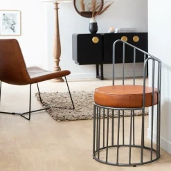 Fauteuil<Made in Meubles Fauteuil en cuir et métal marron Aly