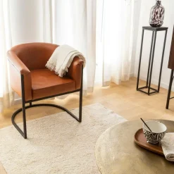 Fauteuil<Made in Meubles Fauteuil en cuir marron et métal Sacha