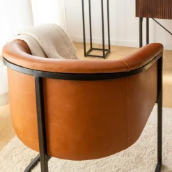 Fauteuil<Made in Meubles Fauteuil en cuir marron et métal Sacha