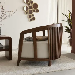 Fauteuil<Made in Meubles Fauteuil en manguier et en velours Térence