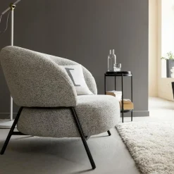 Fauteuil<Made in Meubles Fauteuil en tissu bouclette gris Aaron