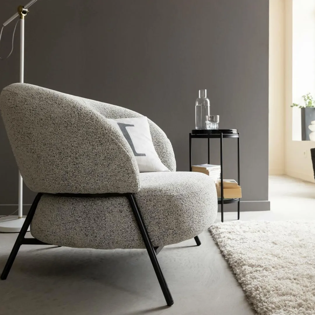 Fauteuil<Made in Meubles Fauteuil en tissu bouclette gris Aaron