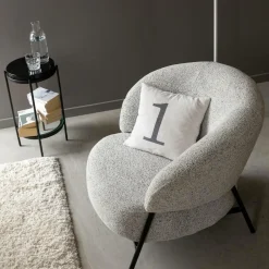 Fauteuil<Made in Meubles Fauteuil en tissu bouclette gris Aaron