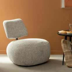 Fauteuil<Made in Meubles Fauteuil en tissu bouclette avec dossier gris Teresia