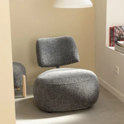 Fauteuil<Made in Meubles Fauteuil en tissu bouclette avec dossier gris foncé Teresia