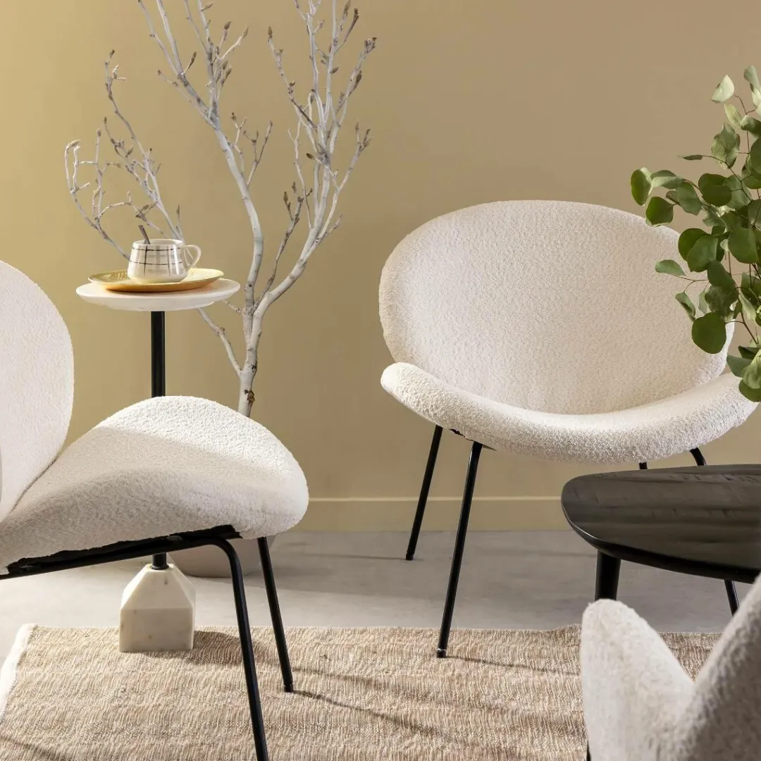 Fauteuil<Made in Meubles Fauteuil en tissu bouclette blanc Dorian