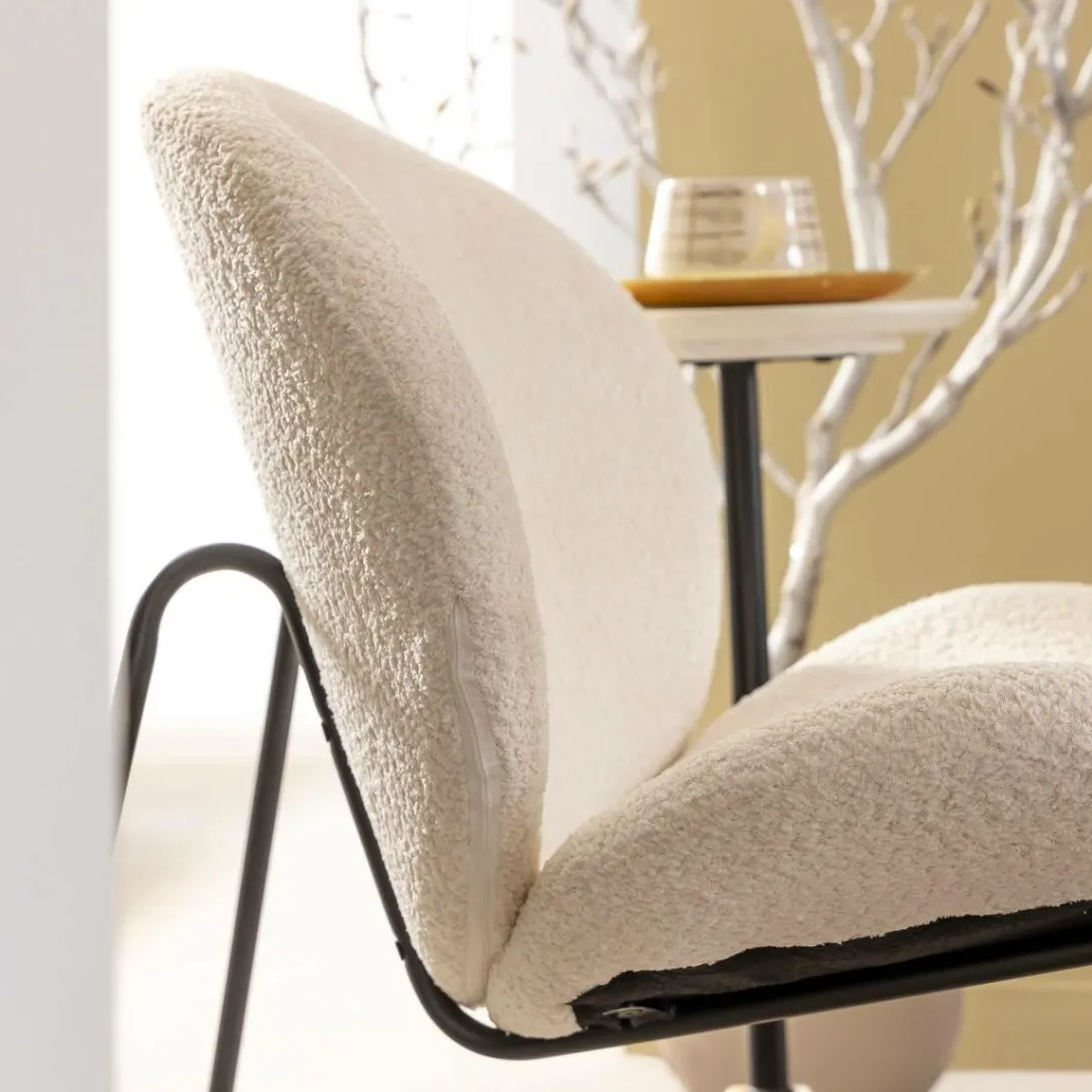 Fauteuil<Made in Meubles Fauteuil en tissu bouclette blanc Dorian