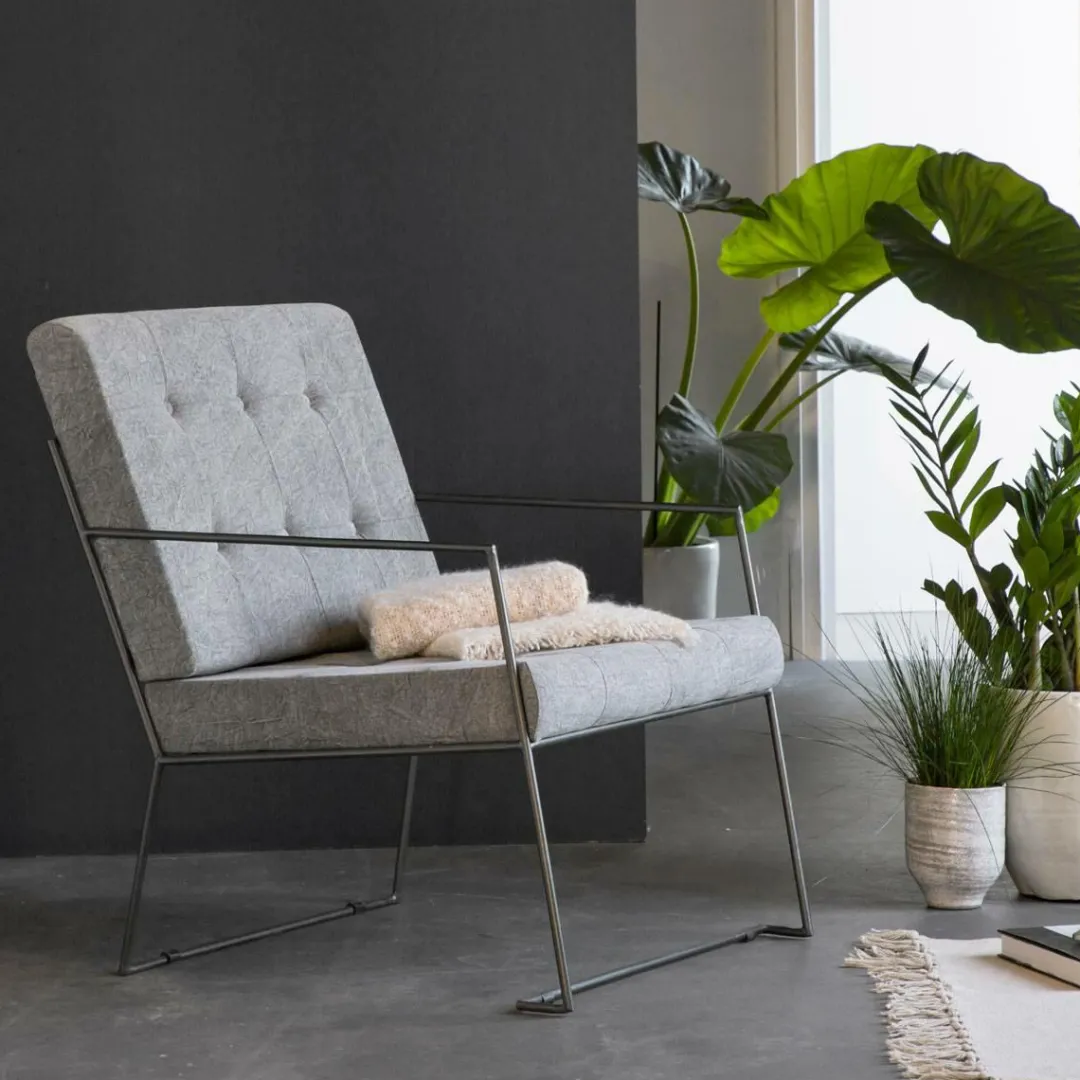 Fauteuil<Made in Meubles Fauteuil lounge en tissu bleu délavé armature métal