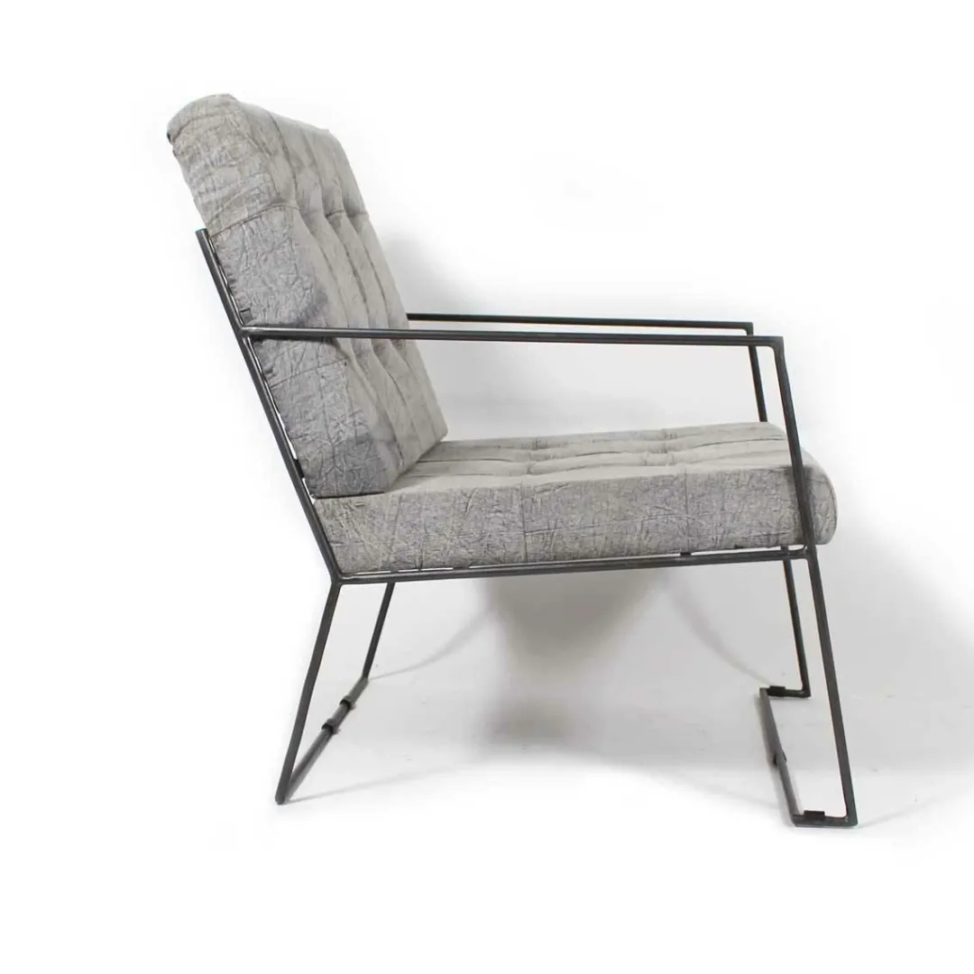 Fauteuil<Made in Meubles Fauteuil lounge en tissu bleu délavé armature métal