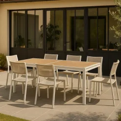 Table De Jardin<Made in Meubles Grande table de jardin en aluminium blanc et effet bois Ayden