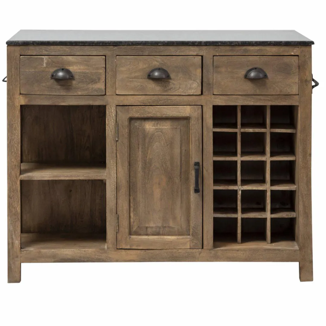 Meuble Bas|Ilot Central<Made in Meubles Ilot central en bois de manguier et plateau en marbre Paul