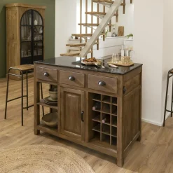 Meuble Bas|Ilot Central<Made in Meubles Ilot central en bois de manguier et plateau en marbre Paul