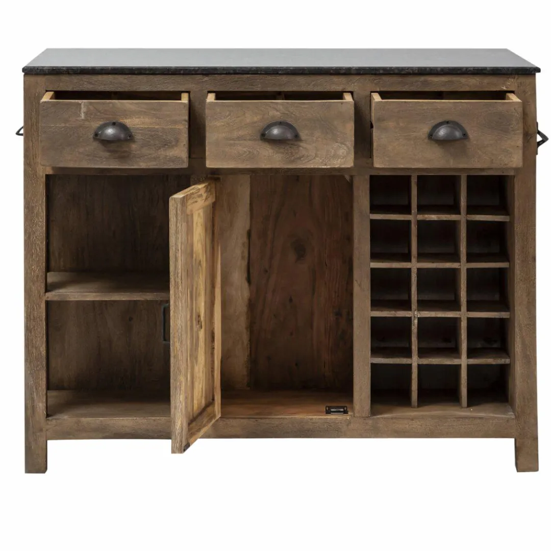 Meuble Bas|Ilot Central<Made in Meubles Ilot central en bois de manguier et plateau en marbre Paul