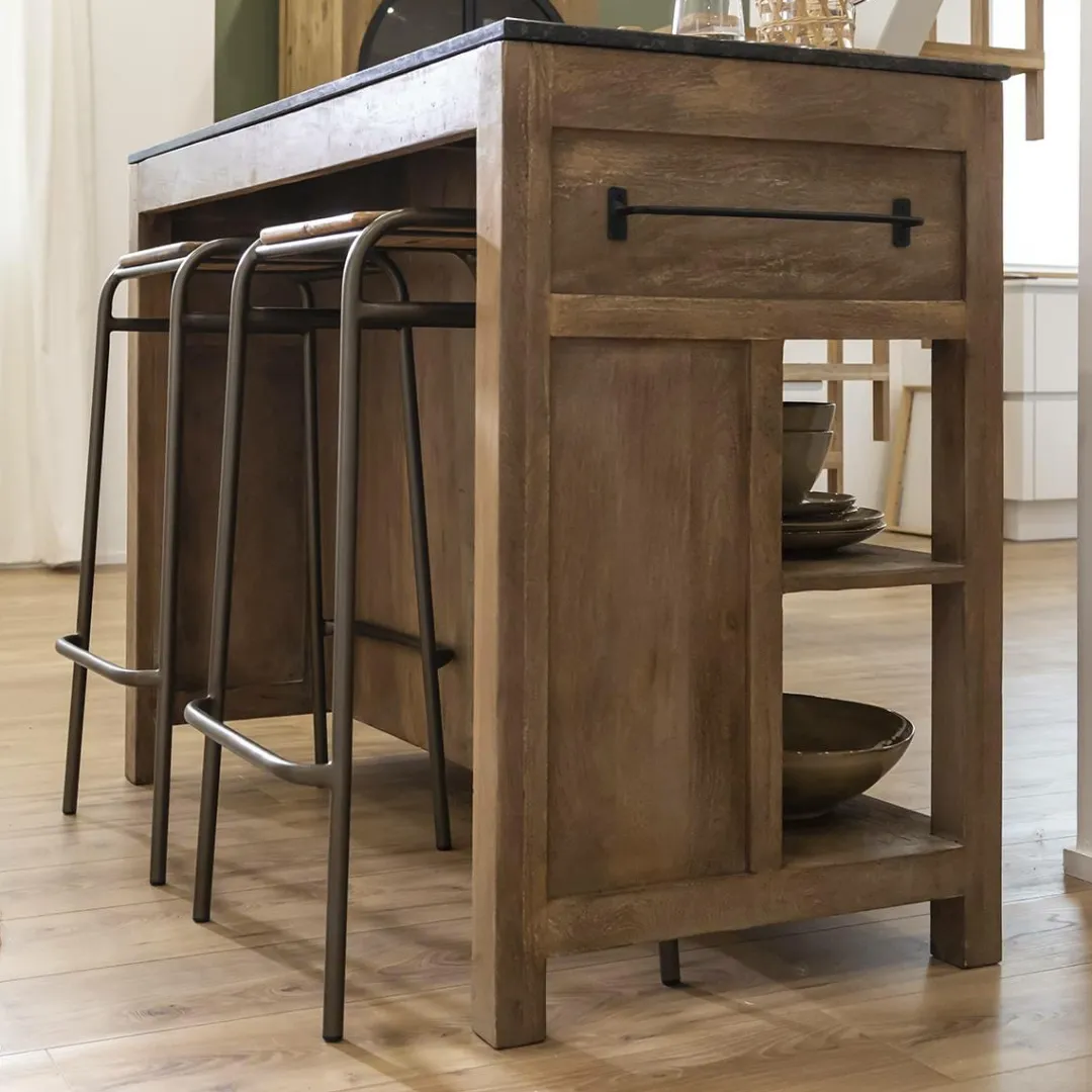 Meuble Bas|Ilot Central<Made in Meubles Ilot central en bois de manguier et plateau en marbre Paul