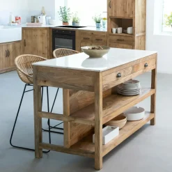 Meuble Bas|Ilot Central<Made in Meubles Ilot central en bois de manguier et marbre blanc Louisa