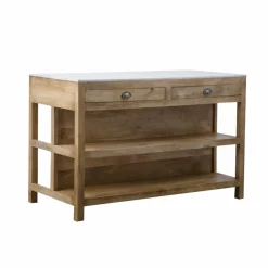 Meuble Bas|Ilot Central<Made in Meubles Ilot central en bois de manguier et marbre blanc Louisa