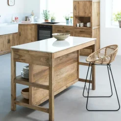 Meuble Bas|Ilot Central<Made in Meubles Ilot central en bois de manguier et marbre blanc Louisa