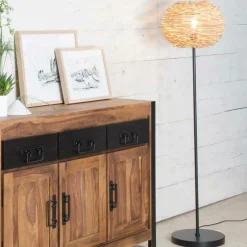 Lampe Sur Pied<Made in Meubles Lampe sur pied en métal et osier Erika