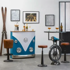 Meuble Bar<Made in Meubles Meuble bar bleu avec plateau en bois de manguier Combi