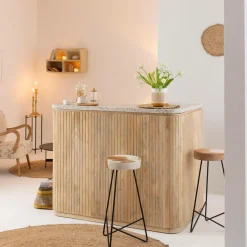Meuble Bar<Made in Meubles Meuble bar en angle bois de manguier et terrazzo Lou