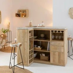 Meuble Bar<Made in Meubles Meuble bar en angle bois de manguier et terrazzo Lou