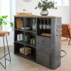 Meuble Bar<Made in Meubles Meuble bar en métal et bois de manguier Locker