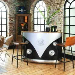 Meuble Bar<Made in Meubles Meuble bar noir avec plateau en bois de manguier Combi