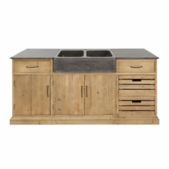 Meuble Bas<Made in Meubles Meuble bas de cuisine en bois recyclé et pierre bleue Romain