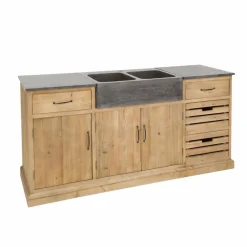 Meuble Bas<Made in Meubles Meuble bas de cuisine en bois recyclé et pierre bleue Romain