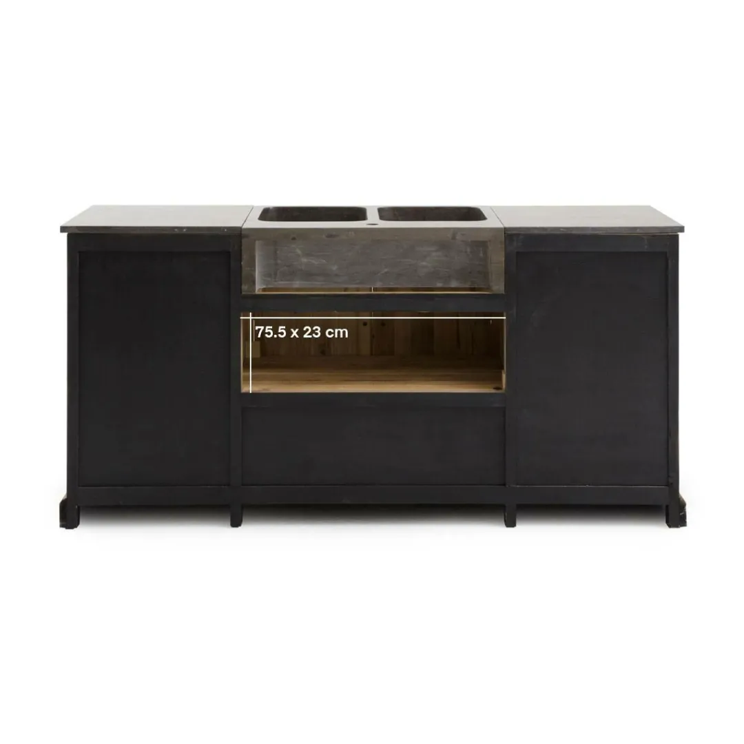 Meuble Bas<Made in Meubles Meuble bas de cuisine en bois recyclé et pierre bleue Romain