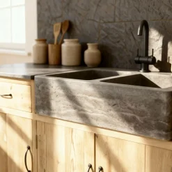 Meuble Bas<Made in Meubles Meuble bas de cuisine en bois recyclé et pierre bleue Romain