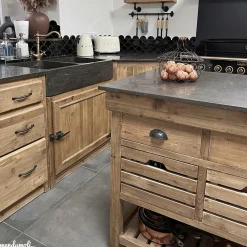 Meuble Bas<Made in Meubles Meuble bas de cuisine évier 2 vasques pierre bleue Champêtre