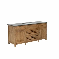 Meuble Bas<Made in Meubles Meuble de cuisine en vieux pin et pierre bleue Champêtre