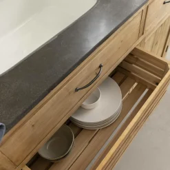 Meuble Bas<Made in Meubles Meuble de cuisine en vieux pin et pierre bleue Champêtre