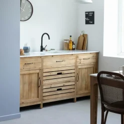 Meuble Bas<Made in Meubles Meuble de cuisine en vieux pin et marbre blanc Epure