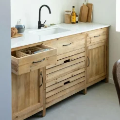 Meuble Bas<Made in Meubles Meuble de cuisine en vieux pin et marbre blanc Epure