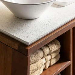 Meuble Sous Vasque<Made in Meubles Meuble sous vasque 2 portes en bois d'acacia et terrazzo Kaelis