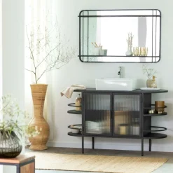 Meuble Sous Vasque<Made in Meubles Meuble sous vasque arrondi en métal et verre strié Elizabeth